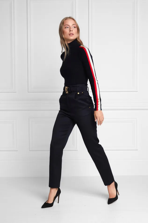 Holland Cooper High Waisted Peg Trouser Navy Barathea Women Tailoring