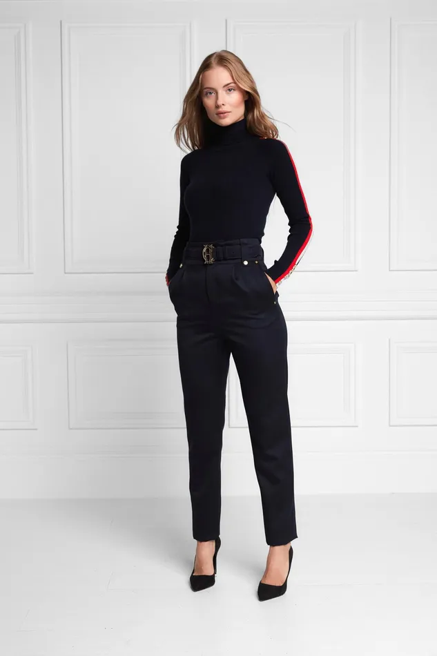 Holland Cooper High Waisted Peg Trouser Navy Barathea Women Tailoring Holland Cooper High Waisted Peg Trouser Navy Barathea Women Tailoring