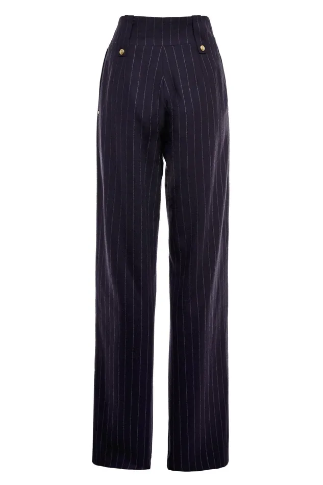 Holland Cooper High Waisted Straight Trouser Navy Chalk Pinstripe Women Tailoring Holland Cooper High Waisted Straight Trouser Navy Chalk Pinstripe Women Tailoring