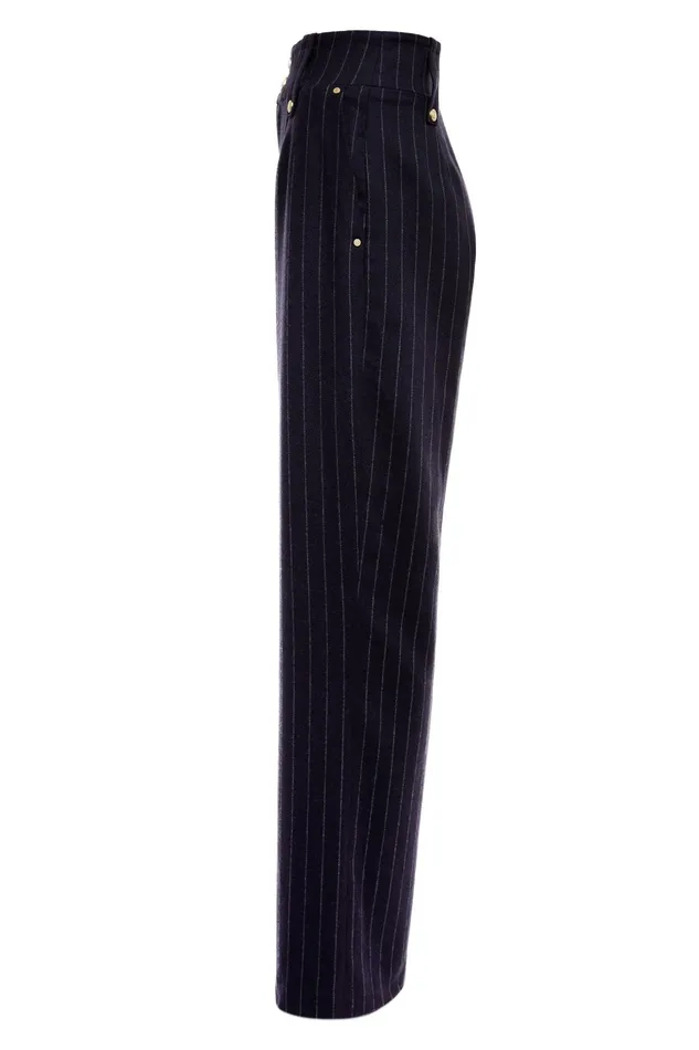 Holland Cooper High Waisted Straight Trouser Navy Chalk Pinstripe Women Tailoring Holland Cooper High Waisted Straight Trouser Navy Chalk Pinstripe Women Tailoring