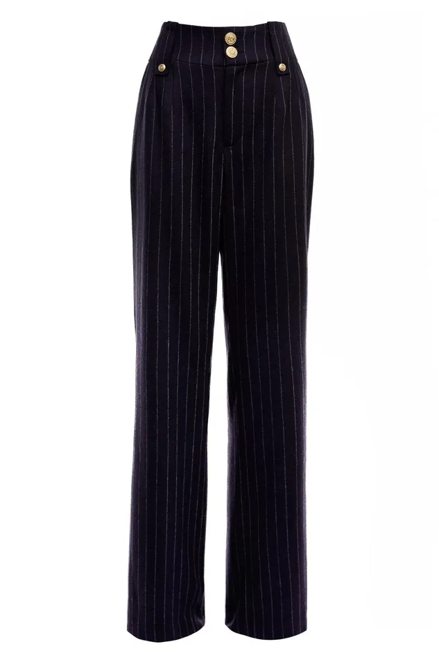 Holland Cooper High Waisted Straight Trouser Navy Chalk Pinstripe Women Tailoring Holland Cooper High Waisted Straight Trouser Navy Chalk Pinstripe Women Tailoring