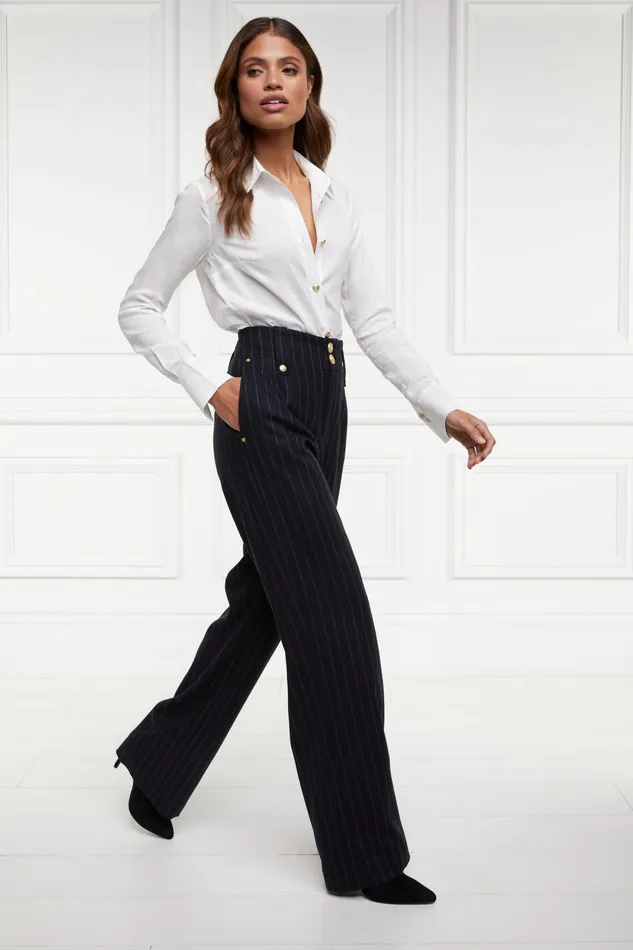 Holland Cooper High Waisted Straight Trouser Navy Chalk Pinstripe Women Tailoring Holland Cooper High Waisted Straight Trouser Navy Chalk Pinstripe Women Tailoring