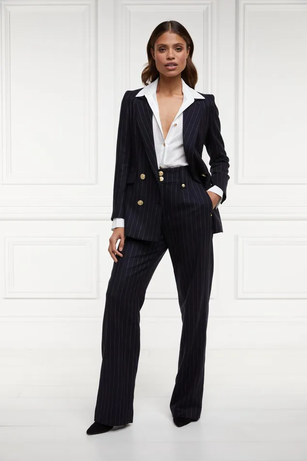 Holland Cooper High Waisted Straight Trouser Navy Chalk Pinstripe Women Tailoring Holland Cooper High Waisted Straight Trouser Navy Chalk Pinstripe Women Tailoring