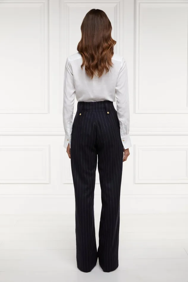 Holland Cooper High Waisted Straight Trouser Navy Chalk Pinstripe Women Tailoring Holland Cooper High Waisted Straight Trouser Navy Chalk Pinstripe Women Tailoring