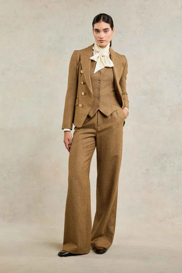 Holland Cooper High Waisted Straight Trouser Tawny Women Trousers Holland Cooper High Waisted Straight Trouser Tawny Women Trousers