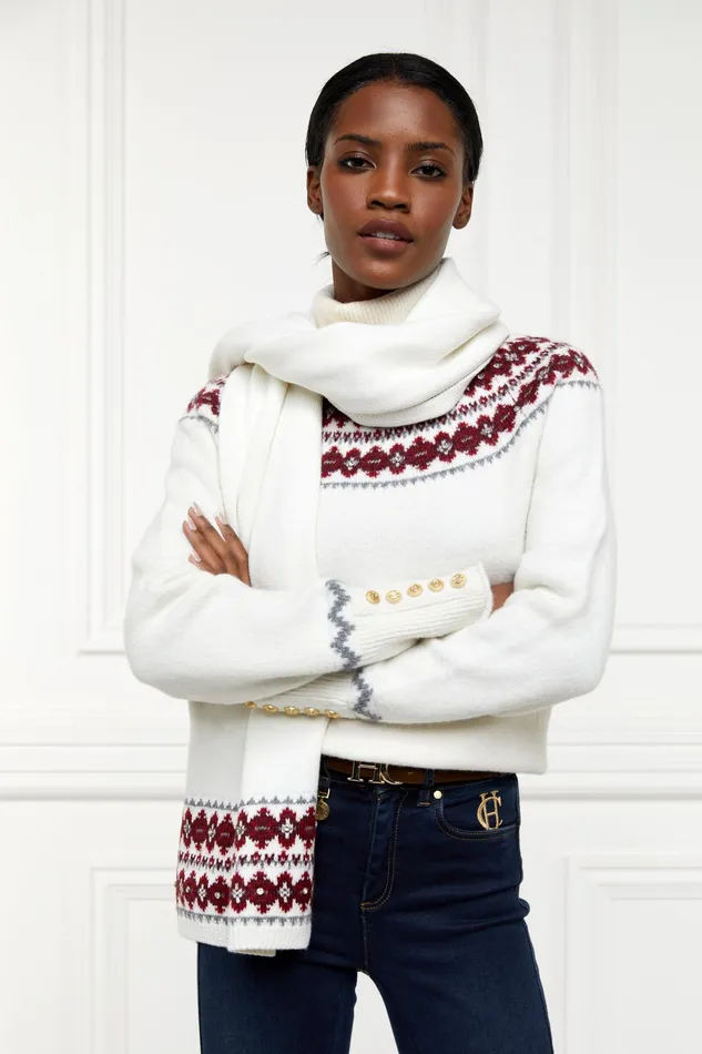 Holland Cooper Jennifer Fairisle Scarf Natural Women Scarves Holland Cooper Jennifer Fairisle Scarf Natural Women Scarves