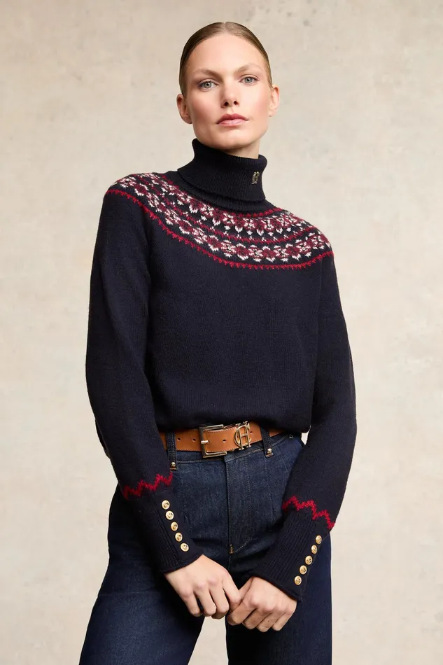 Holland Cooper Jennifer Roll Neck Knit Ink Navy Women Knitwear