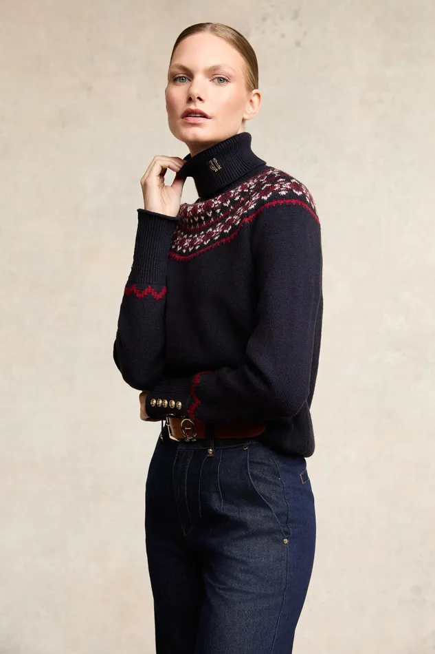 Holland Cooper Jennifer Roll Neck Knit Ink Navy Women Knitwear Holland Cooper Jennifer Roll Neck Knit Ink Navy Women Knitwear