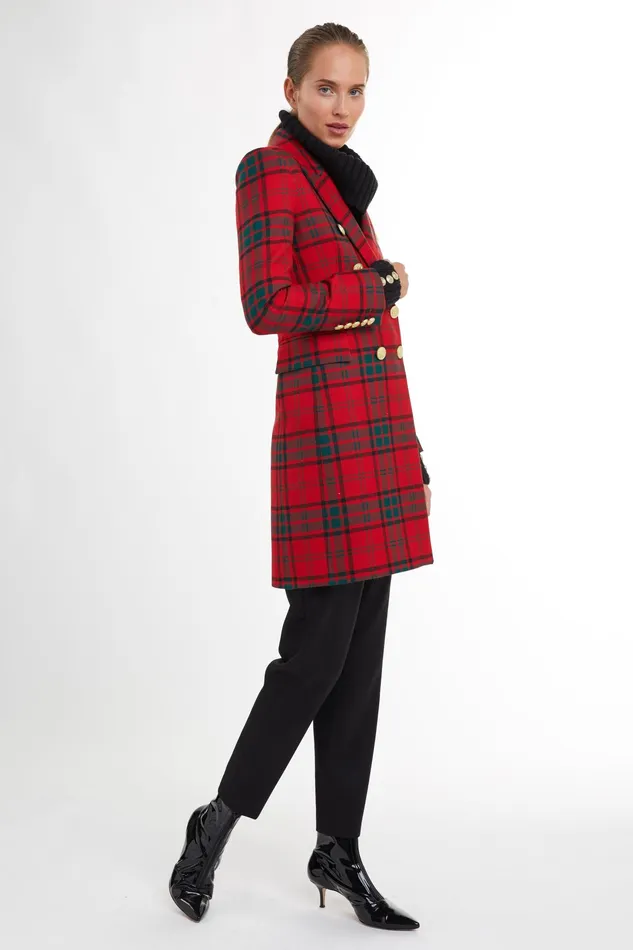 Holland Cooper Knightsbridge Coat Red Tartan Women Tailoring