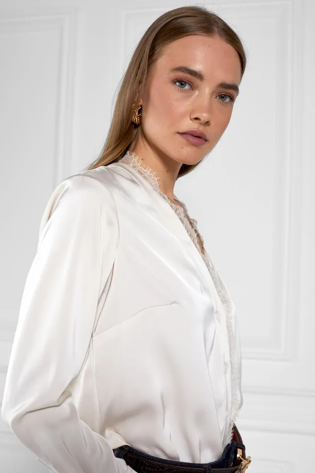 Holland Cooper Lace VNeck Blouse Oyster Women Shirts and Blouses Holland Cooper Lace VNeck Blouse Oyster Women Shirts and Blouses