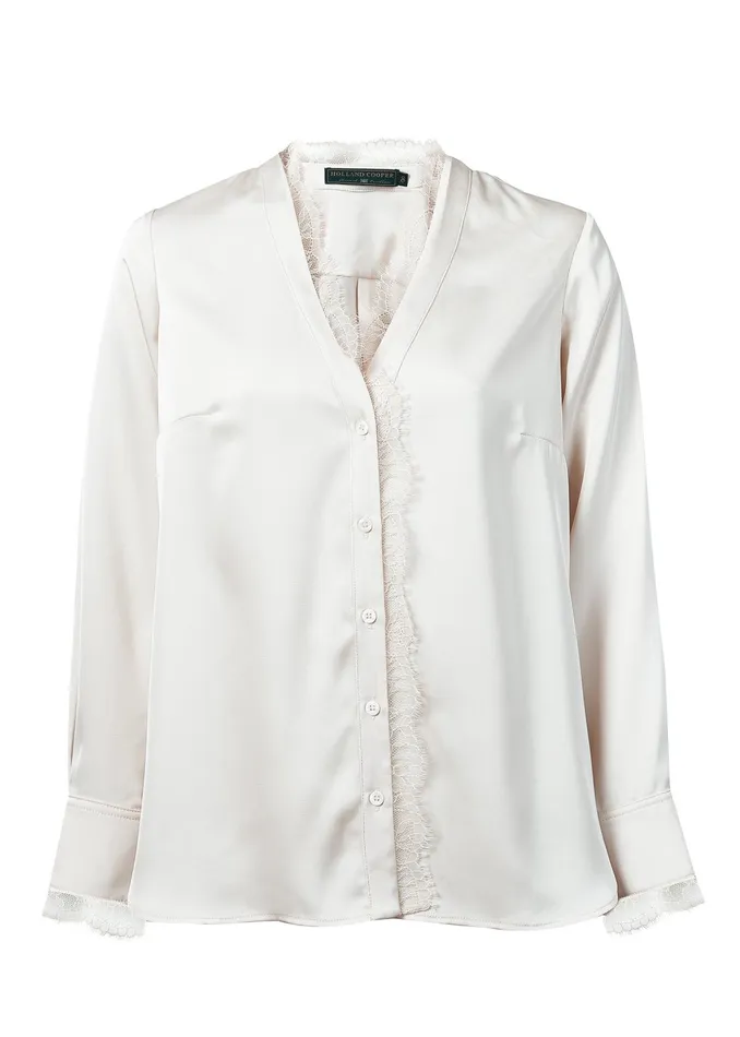 Holland Cooper Lace VNeck Blouse Oyster Women Shirts and Blouses Holland Cooper Lace VNeck Blouse Oyster Women Shirts and Blouses