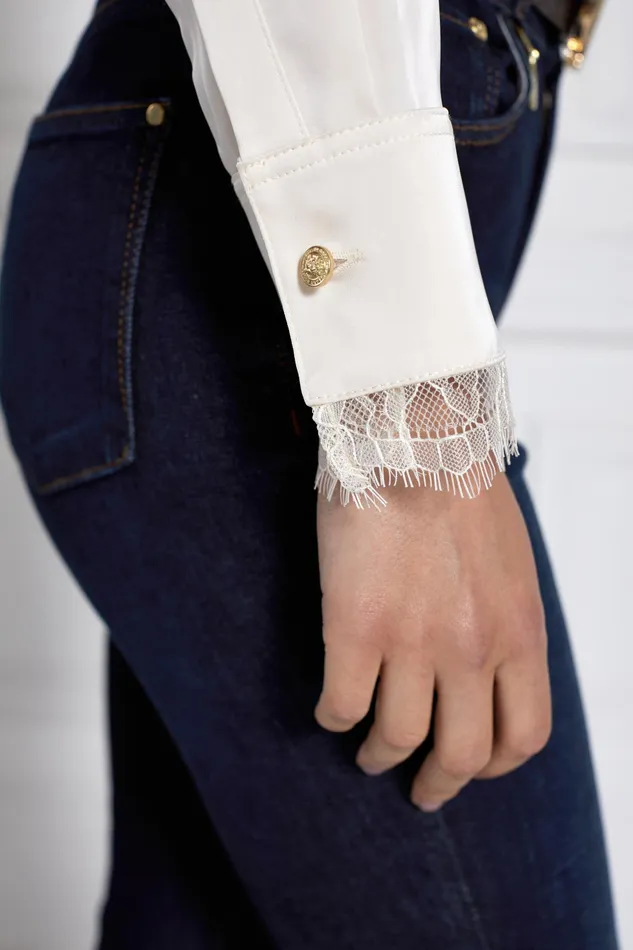 Holland Cooper Lace VNeck Blouse Oyster Women Shirts and Blouses Holland Cooper Lace VNeck Blouse Oyster Women Shirts and Blouses