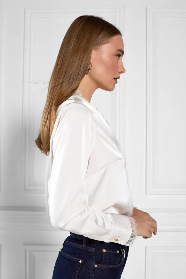 Holland Cooper Lace VNeck Blouse Oyster Women Shirts and Blouses Holland Cooper Lace VNeck Blouse Oyster Women Shirts and Blouses