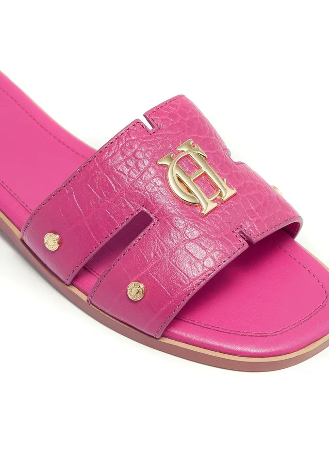 Holland Cooper Monogram Slides Pink Croc Women Sandals and Slides Holland Cooper Monogram Slides Pink Croc Women Sandals and Slides