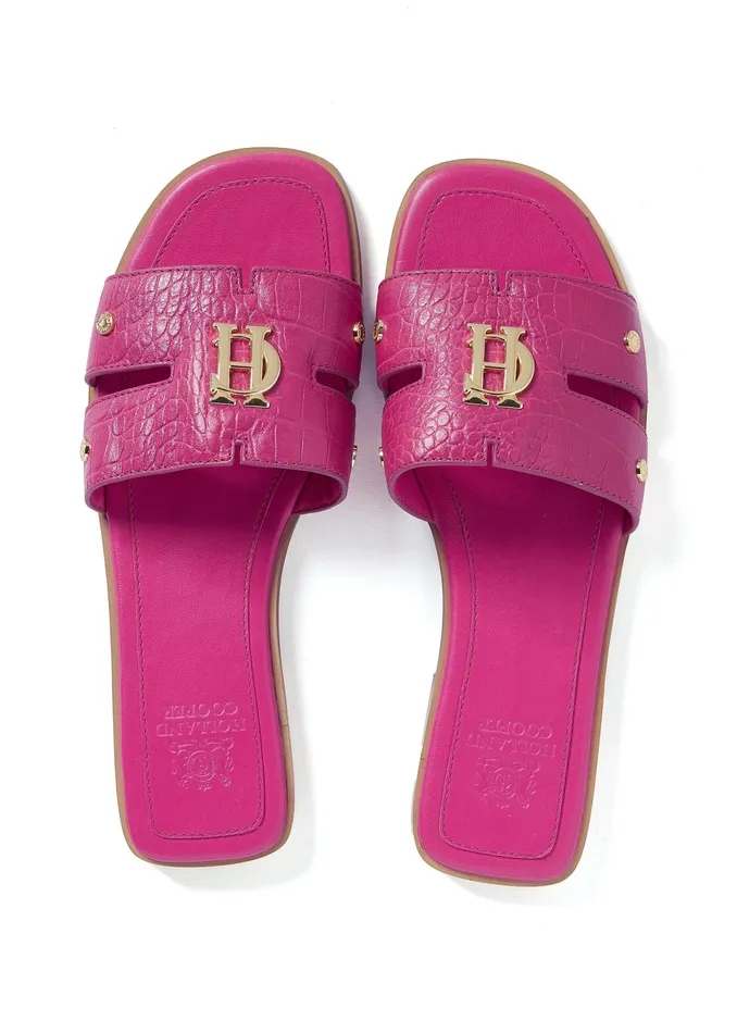 Holland Cooper Monogram Slides Pink Croc Women Sandals and Slides Holland Cooper Monogram Slides Pink Croc Women Sandals and Slides
