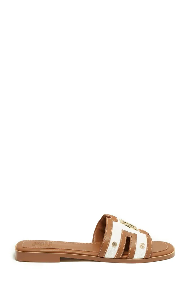 Holland Cooper Monogram Slides Tan Canvas Women Sandals and Slides Holland Cooper Monogram Slides Tan Canvas Women Sandals and Slides