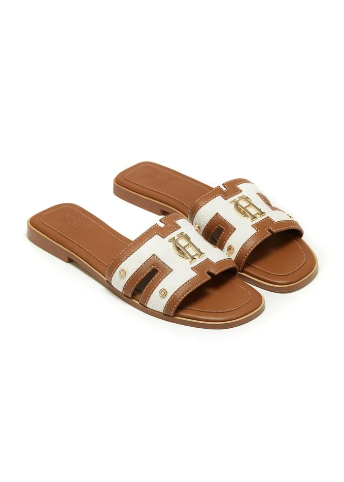 Holland Cooper Monogram Slides Tan Canvas Women Sandals and Slides Holland Cooper Monogram Slides Tan Canvas Women Sandals and Slides