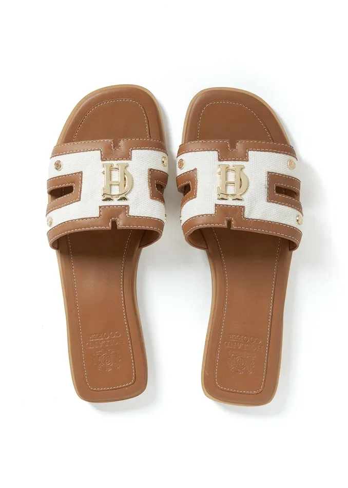 Holland Cooper Monogram Slides Tan Canvas Women Sandals and Slides Holland Cooper Monogram Slides Tan Canvas Women Sandals and Slides