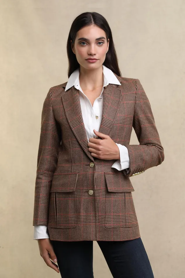 Holland Cooper Paddington Blazer Clarence Check Merlot Women Blazers