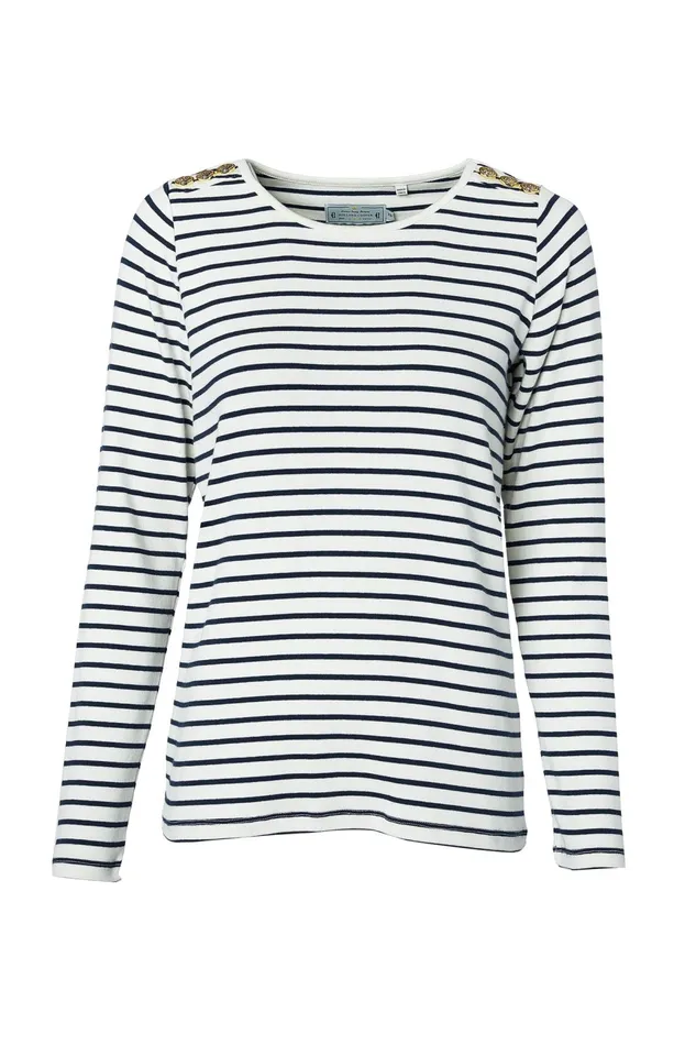 Holland Cooper Padstow Long Sleeve Crew Neck Tee Natural Ink Navy Stripe Women Tees Holland Cooper Padstow Long Sleeve Crew Neck Tee Natural Ink Navy Stripe Women Tees