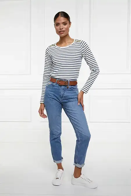 Holland Cooper Padstow Long Sleeve Crew Neck Tee Natural Ink Navy Stripe Women Tees Holland Cooper Padstow Long Sleeve Crew Neck Tee Natural Ink Navy Stripe Women Tees