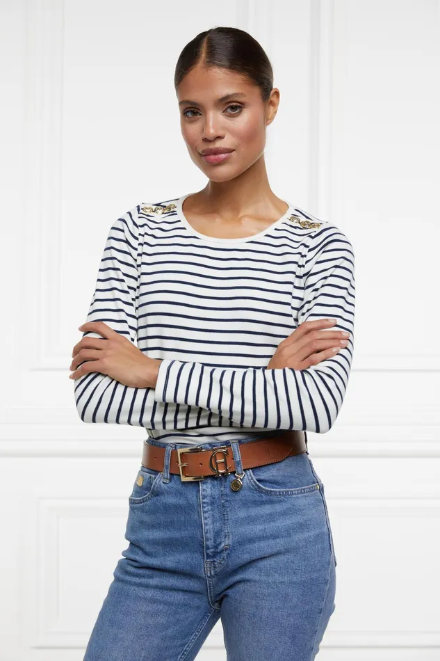 Holland Cooper Padstow Long Sleeve Crew Neck Tee Natural Ink Navy Stripe Women Tees Holland Cooper Padstow Long Sleeve Crew Neck Tee Natural Ink Navy Stripe Women Tees