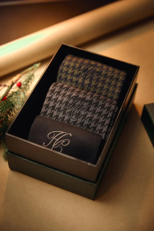 Holland Cooper S Sock Gift Box Charcoal Houndstooth Men Socks