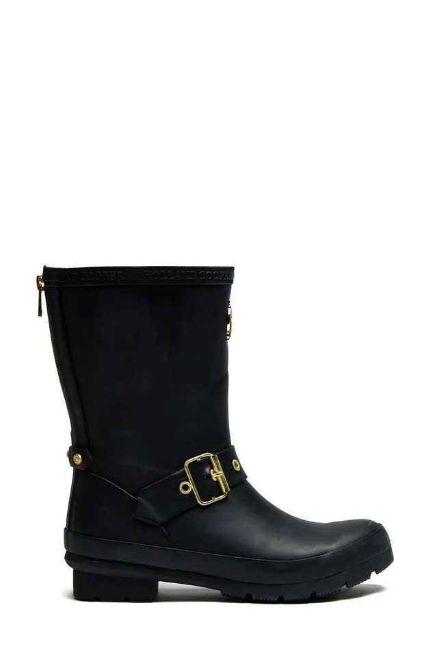 Holland Cooper Sherpa Lined Chelsea Wellington Matte Black Women Wellington Boots