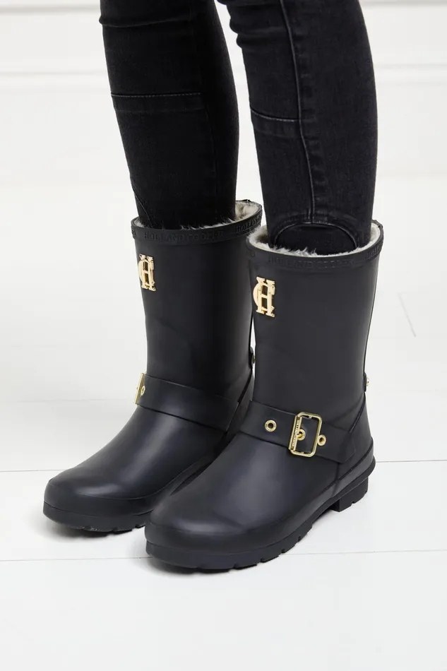Holland Cooper Sherpa Lined Chelsea Wellington Matte Black Women Wellington Boots
