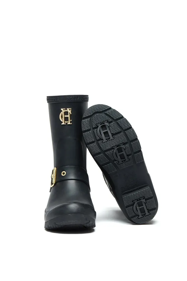 Holland Cooper Sherpa Lined Chelsea Wellington Matte Black Women Wellington Boots
