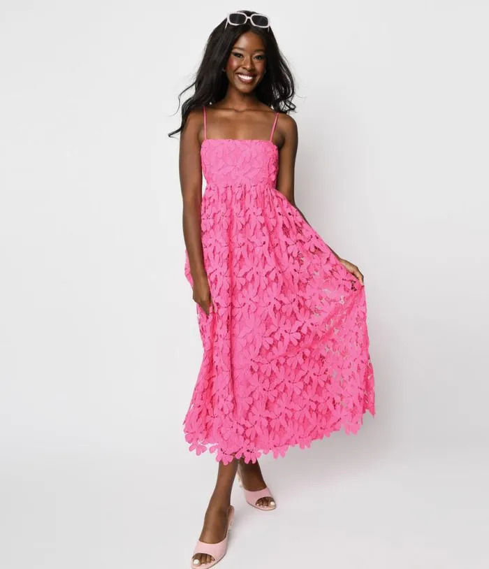 Hot Pink Floral Tiana Maxi Dress Dresses Unique Vintage Maxi
