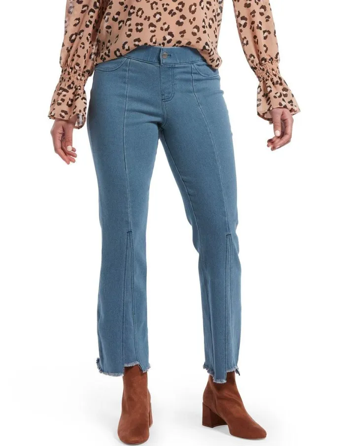 Hue Denim Cropped Flare Skimmer Stonewash Women Trousers