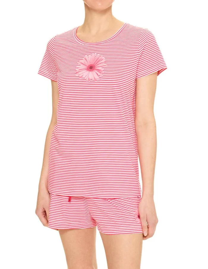 Hue Gerbera Daisy Stripe PJ Tee Teaberry Women Tops
