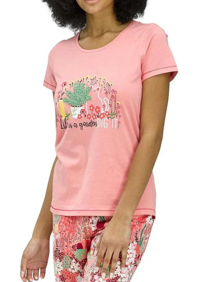 Hue Life Is A Garden Short Sleeve Tee Strawberry Ice Women Tops