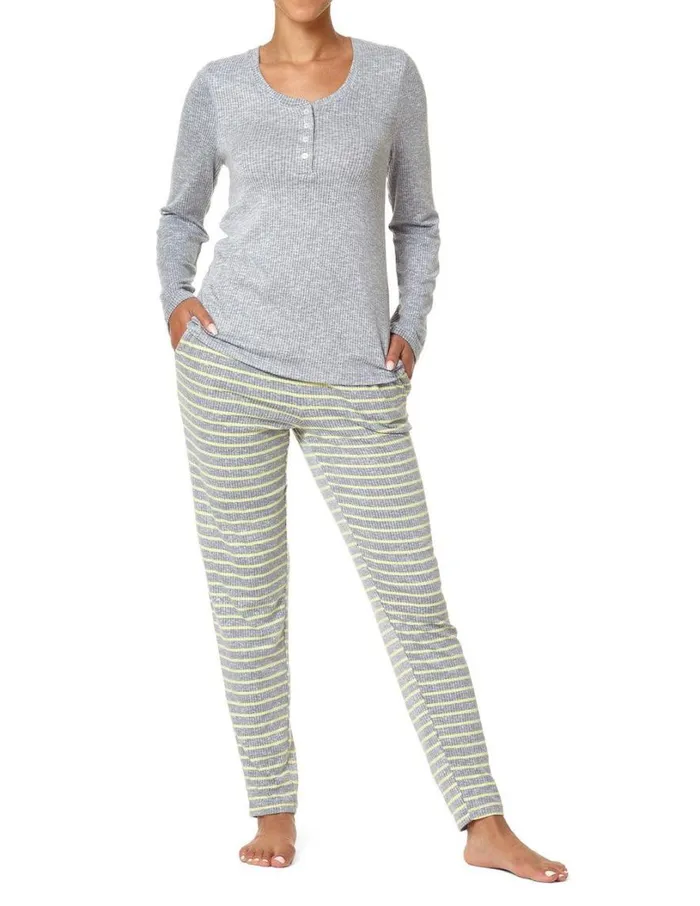 Hue Ribbed Henley PJ Set Sleet Women Plus Size