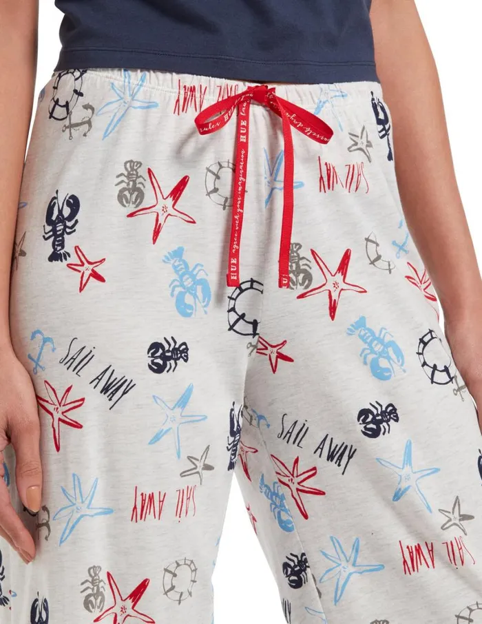Hue SleepWell Smooth Sailing Capri Sleep Pant Whitesand Heather Women Bottoms