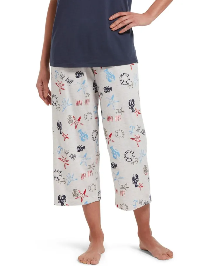 Hue SleepWell Smooth Sailing Capri Sleep Pant Whitesand Heather Women Bottoms