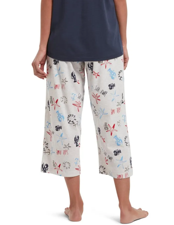 Hue SleepWell Smooth Sailing Capri Sleep Pant Whitesand Heather Women Bottoms