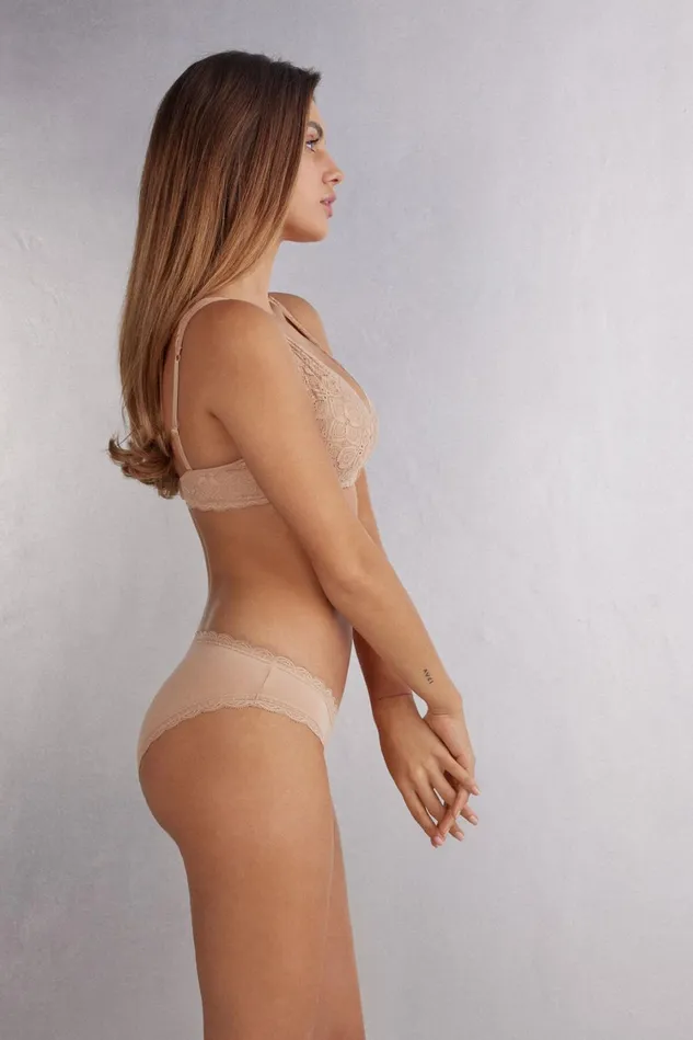 Intimissimi Bikini Panties Women Cotton And Lace Panties Natural 044 8211 Honey Soft Beige