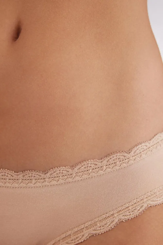 Intimissimi Bikini Panties Women Cotton And Lace Panties Natural 044 8211 Honey Soft Beige