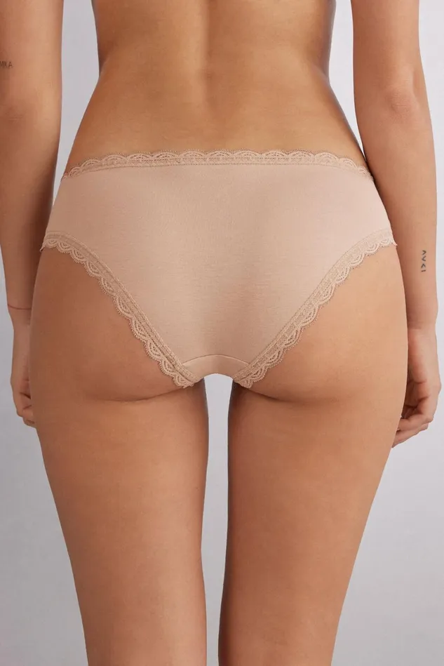 Intimissimi Bikini Panties Women Cotton And Lace Panties Natural 044 8211 Honey Soft Beige
