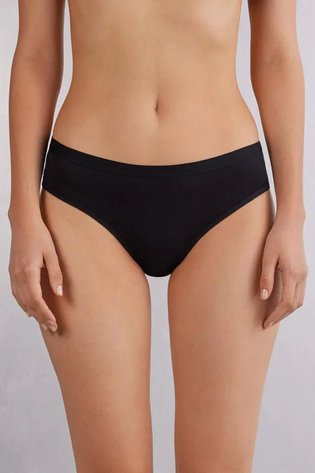 Intimissimi Bikini Panties Women SemiHigh Rise Cotton Briefs Black 019 8211 Black