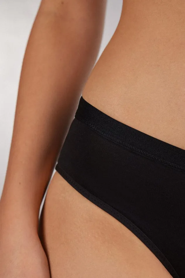 Intimissimi Bikini Panties Women SemiHigh Rise Cotton Briefs Black 019 8211 Black