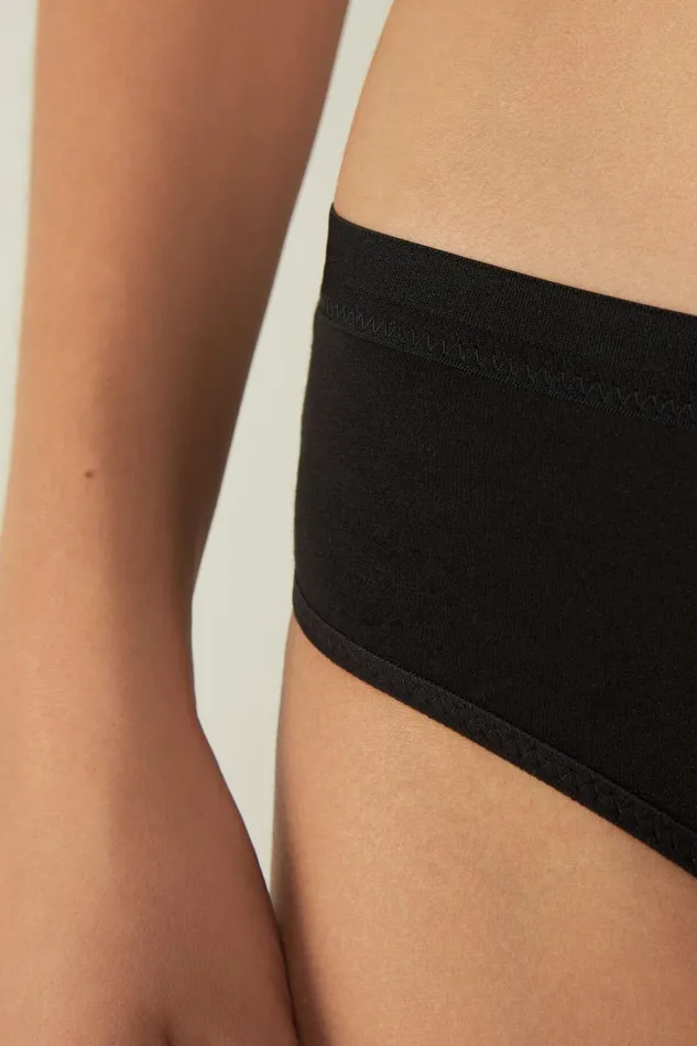 Intimissimi Bikini Panties Women SemiHigh Rise Cotton Briefs Black 019 8211 Black