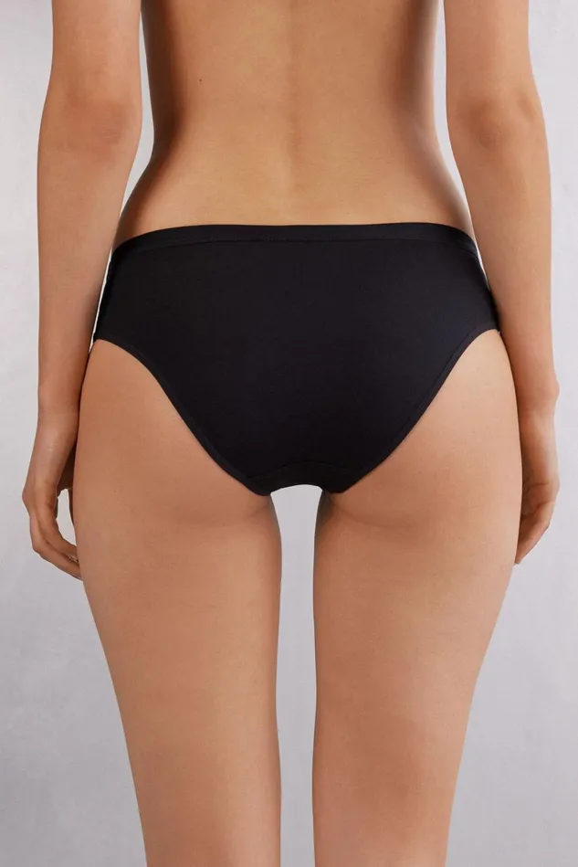 Intimissimi Bikini Panties Women SemiHigh Rise Cotton Briefs Black 019 8211 Black