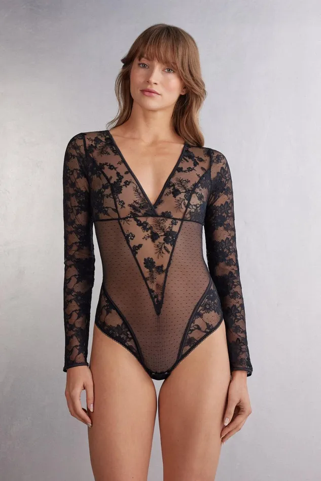Intimissimi Bodysuits Women Couture De Nuit Long Sleeve Lace Bodysuit Black 019 8211 Black Intimissimi Bodysuits Women Couture De Nuit Long Sleeve Lace Bodysuit Black 019 8211 Black