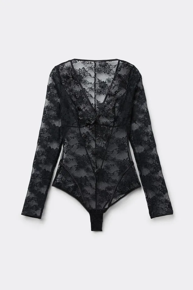Intimissimi Bodysuits Women Couture De Nuit Long Sleeve Lace Bodysuit Black 019 8211 Black