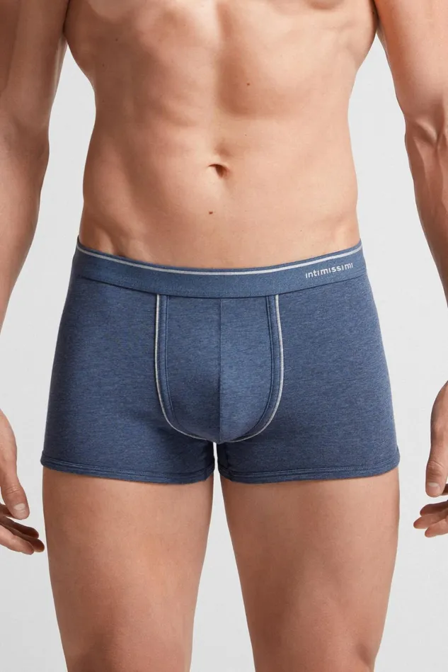 Intimissimi Boxers Men Superior Cotton Boxers With Exposed Elastic Blue 081i 8211 Denim Blue Blendlight Grey Blend