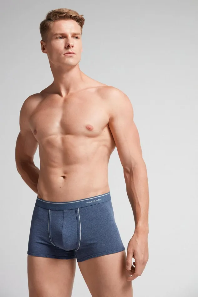 Intimissimi Boxers Men Superior Cotton Boxers With Exposed Elastic Blue 081i 8211 Denim Blue Blendlight Grey Blend