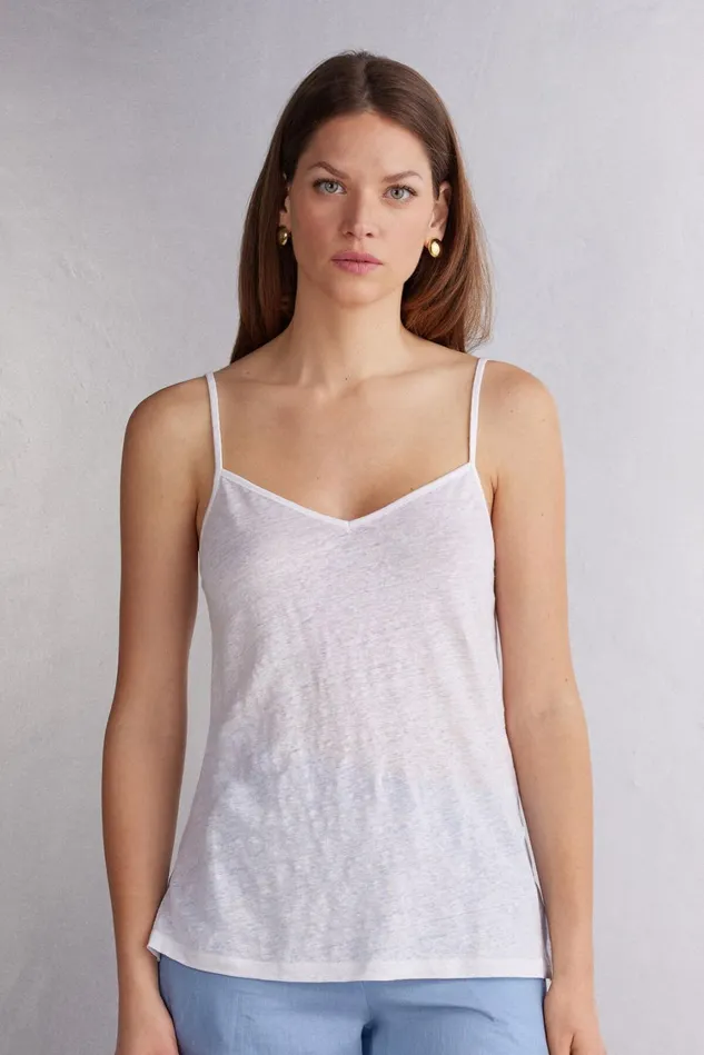 Intimissimi Camisoles Tank Tops Women Linen VNeck Top White 001 8211 White